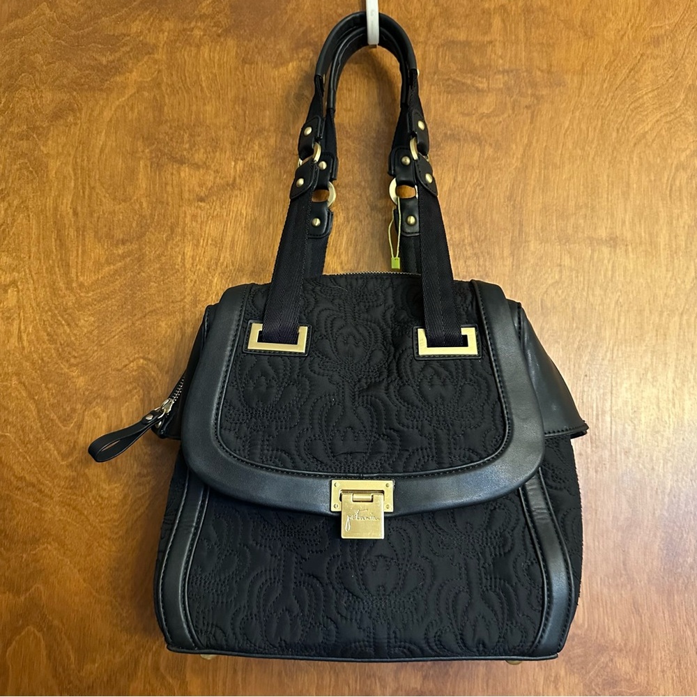 Petunia Pickle Bottom Black Satchel Shoulder Bag Purse Zippered Embroidery